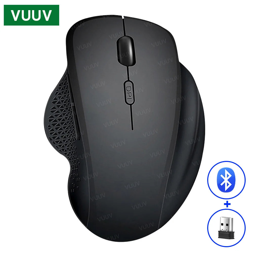 VUUV Ergonomic Wireless Bluetooth Mouse for Computer Laptop Macbook 1600DPI Dual Mode Rechargeable Mouse for IOS Android Tablet